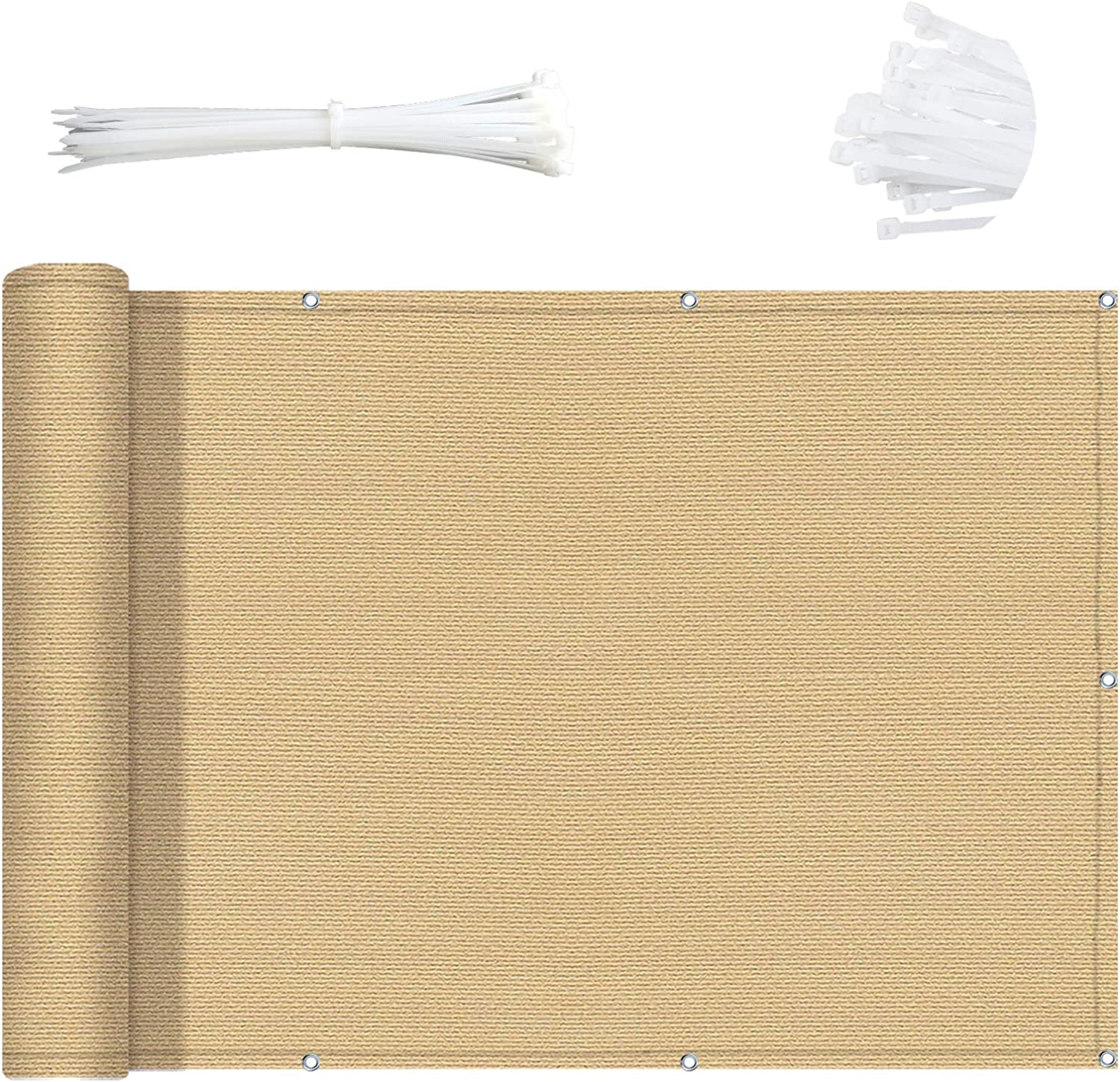 Balkon Sichtschutz 135x1250cm, Beige – Blickdicht, UV-& Wetterfest, Ohne Bohren Montierbar