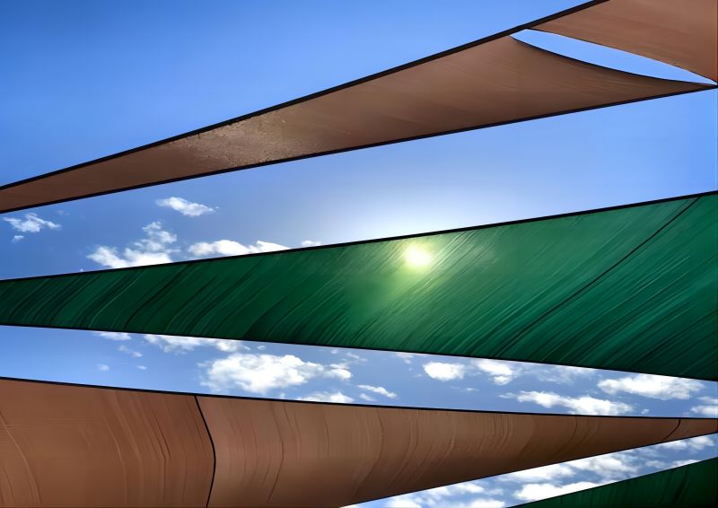 Shade sails of different colors intermingled in the bright sunlight Shade sails of different colors intermingled in the bright sunlight