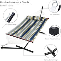 SUNNY GUARD 2 Person Hammock, Wood Quilted Fabric hammock with 12.8 FT Stand