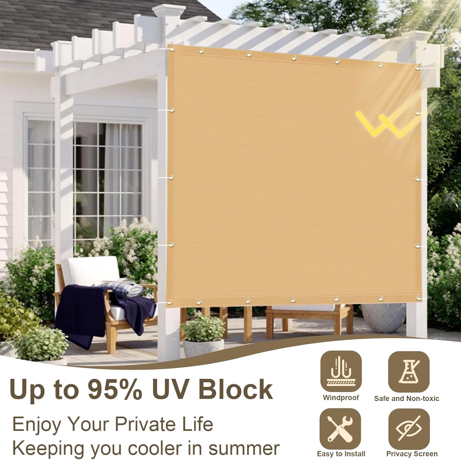 SUNNY GUARD 95% Shade Fabric Outdoor Sun Shade Cloth with Grommets